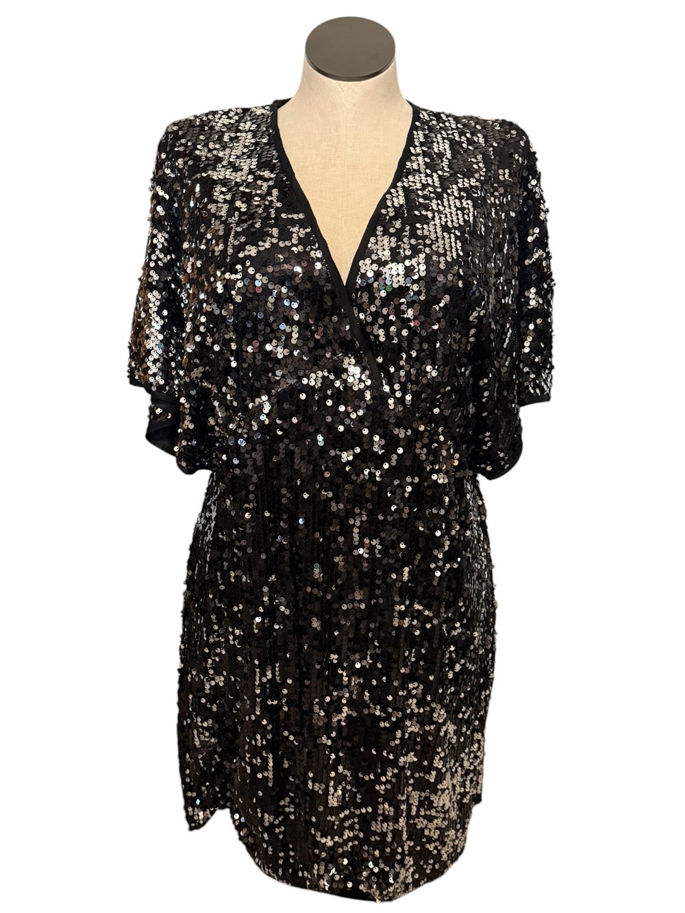 SHEIN Black Sequin Wrap Short Dress